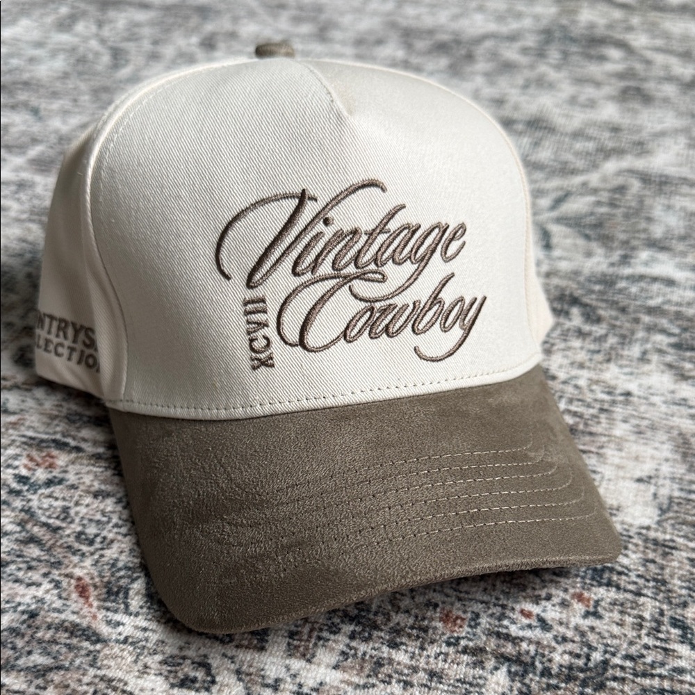 Citrusy Vintage Cowboy Two-Tone Trucker Cap - Cream and Brown